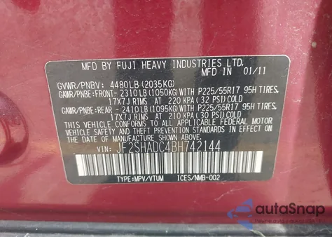 2011 Subaru Forester 2.5X Premium z USA, uszkodzony, nr VIN JF2SHADC4BH742144